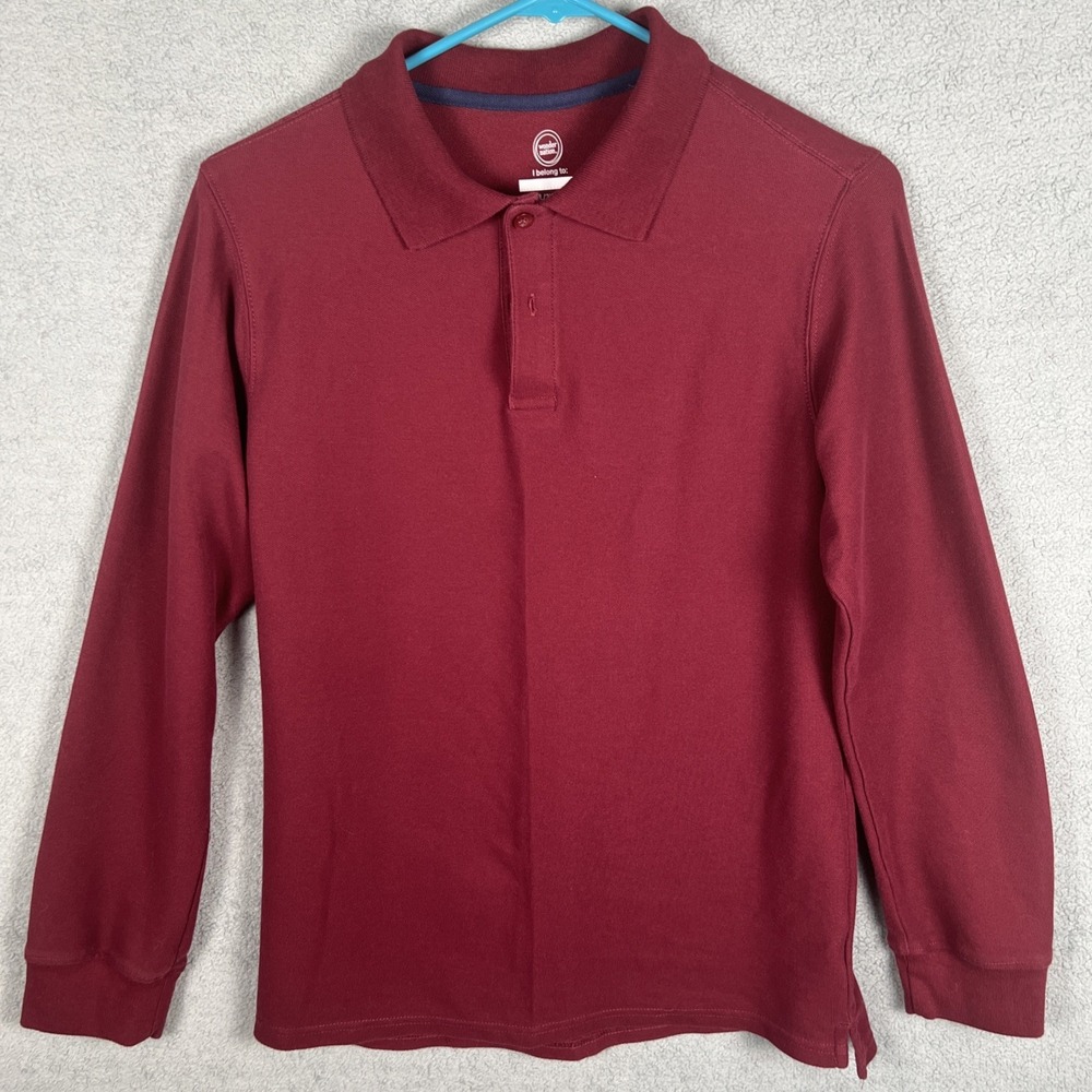 Wonder Nation Burgundy Long Sleeve Polo Shirt Youth XXL 18 Cotton Blend